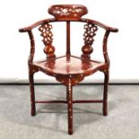 Modern Chinese corner chair, inlaid with mother of pearl,