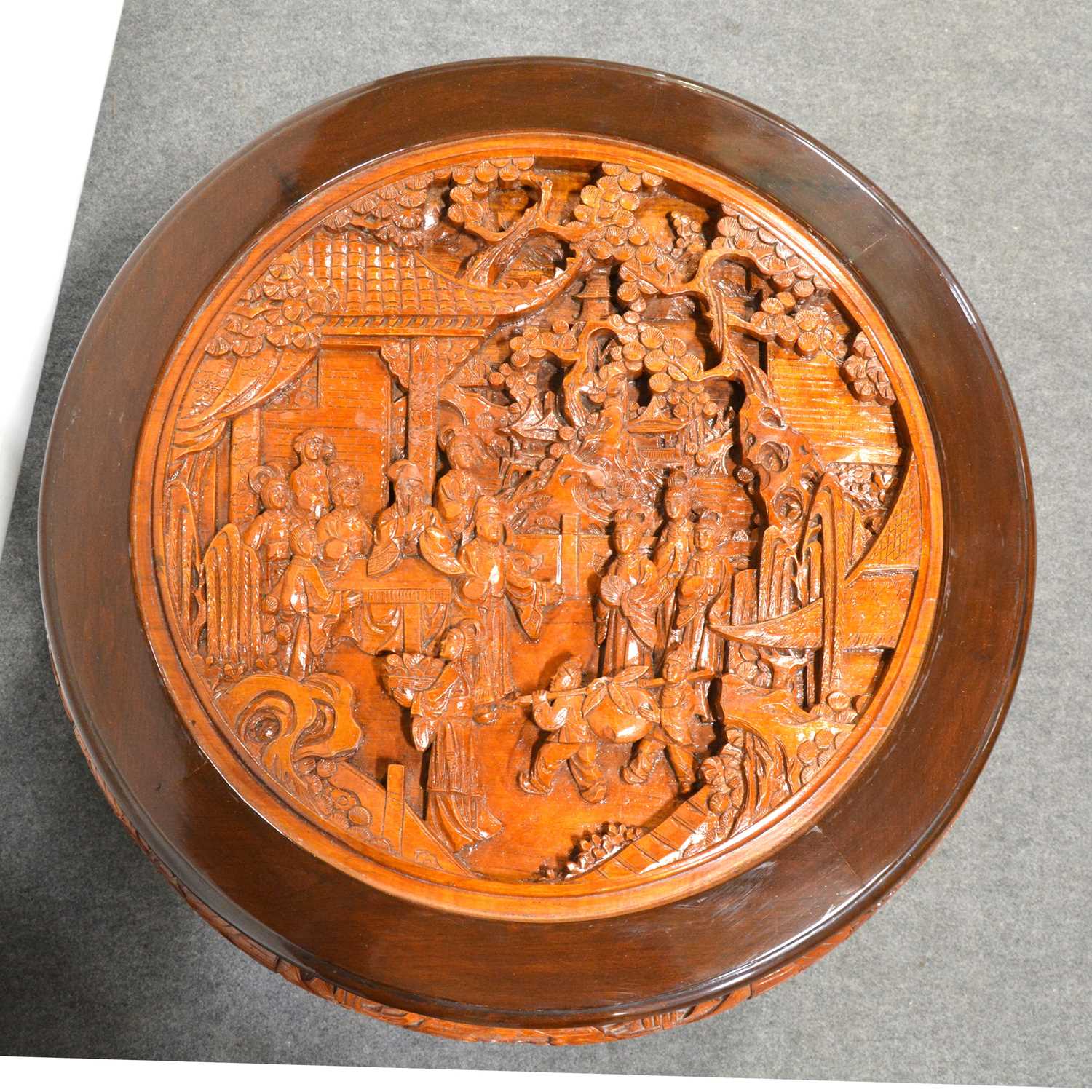 Chinese carved wood table and four nesting stools. - Image 2 of 2