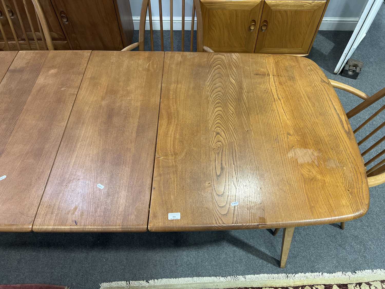 Ercol, large extending 'Grand Plank' dining table with six Windsor Quaker chairs - Image 7 of 7