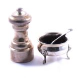 Silver salt, B & Co Ltd, Sheffield 1917, peppermill and salt spoon.