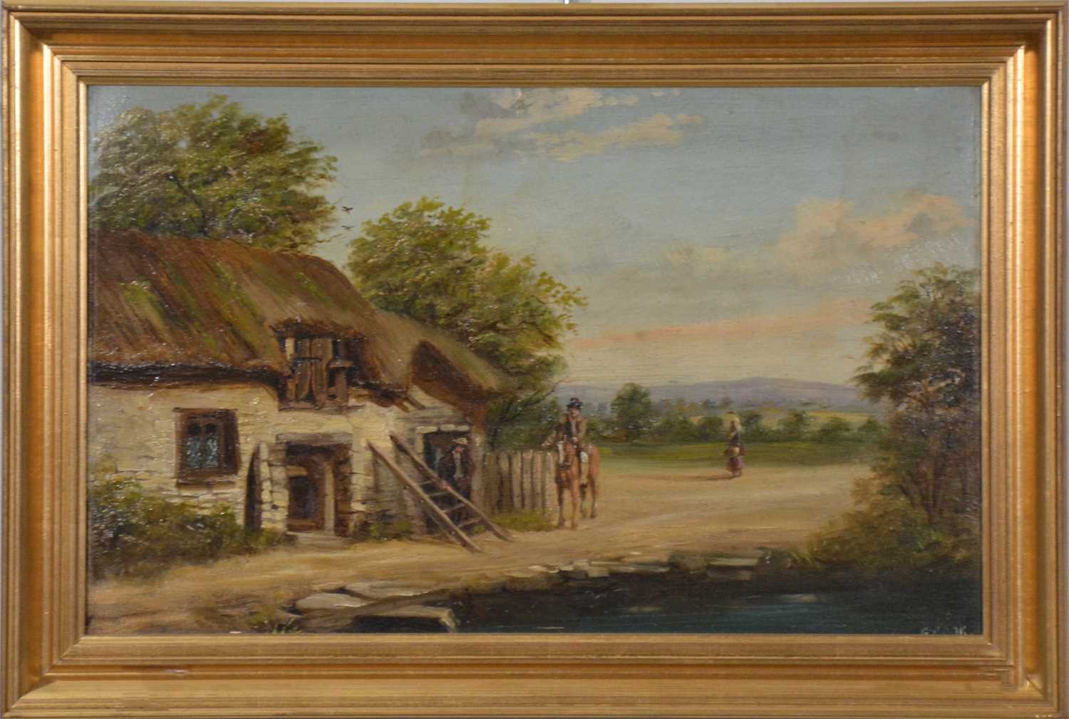 G Cook, Landscapes with cottages, a pair, and another oil painting, - Image 2 of 2