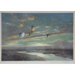 Peter Scott print, Widgeon in flight,