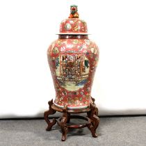 Large modern Chinese vase, on a hardwood stand,