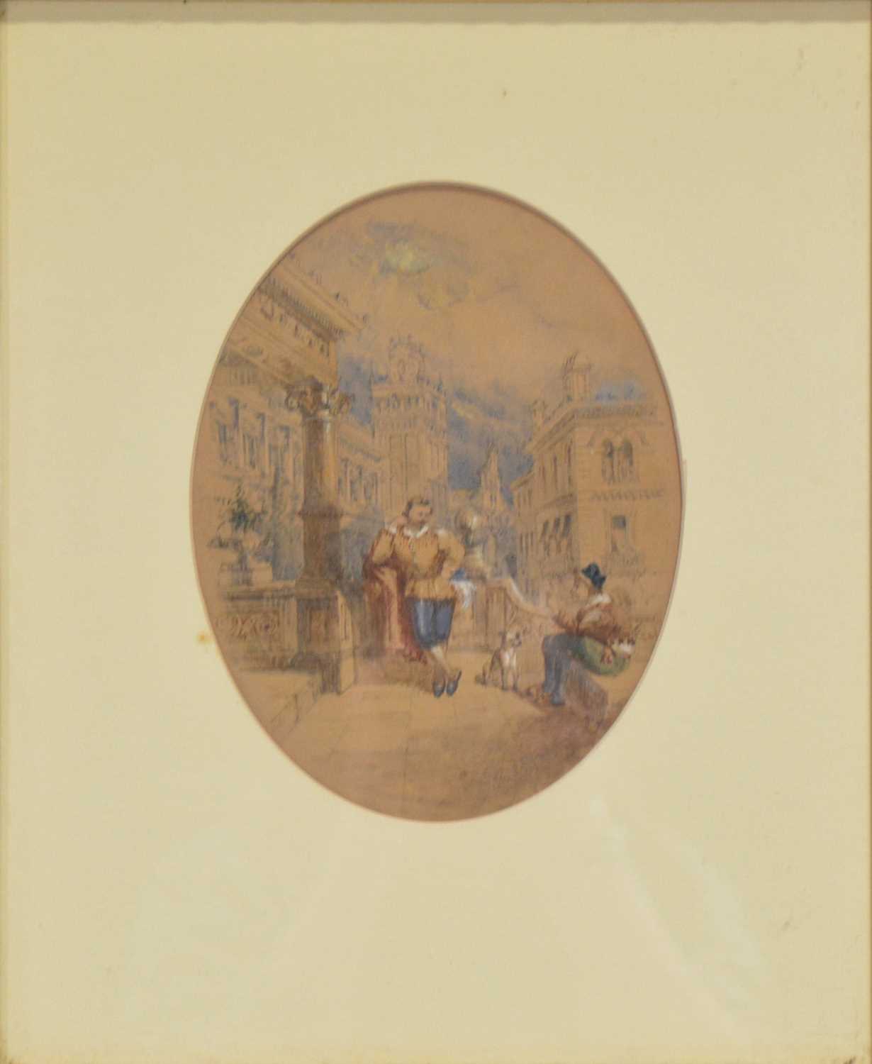 19th Century School, Figures on a terrace, a pair,