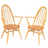 Ercol, a pair of beech and elm Windsor Quaker armchairs