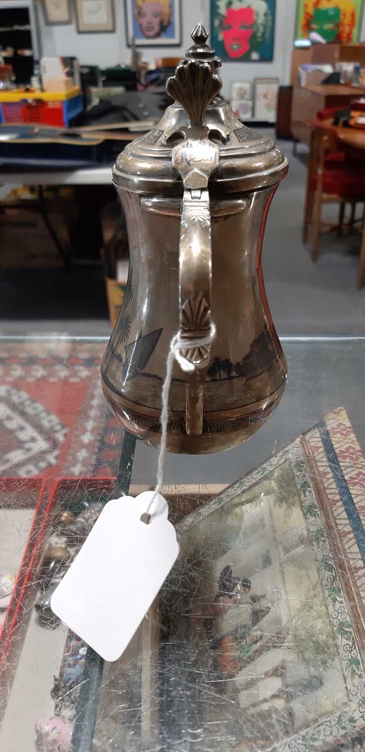 Egyptian / Iraqi niello and white metal coffee pot, and similar jar. - Image 5 of 13