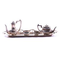 Silver miniature four-piece teaset and tray, John Rose, Birmingham 1967.
