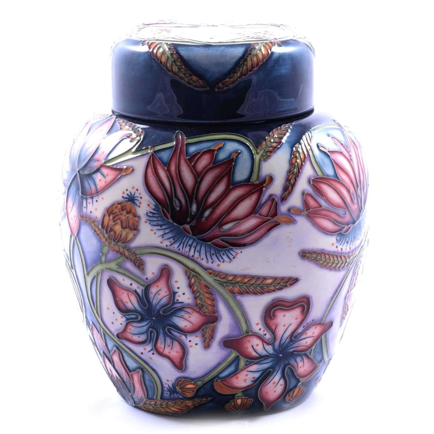 Shirley Hayes for Moorcroft Pottery, a large 'Delonix' pattern ginger jar and cover