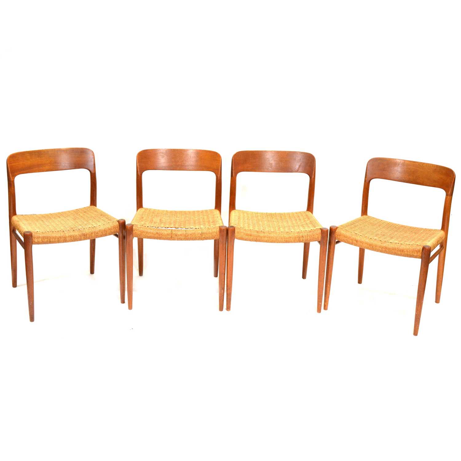 Set of four Mid-Century Danish teak dining chairs, by Niels J L Moller