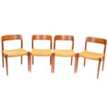 Set of four Mid-Century Danish teak dining chairs, by Niels J L Moller