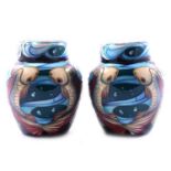 Philip Gibson for Moorcroft Pottery, a pair of 'Lagoon' pattern ginger jars and covers