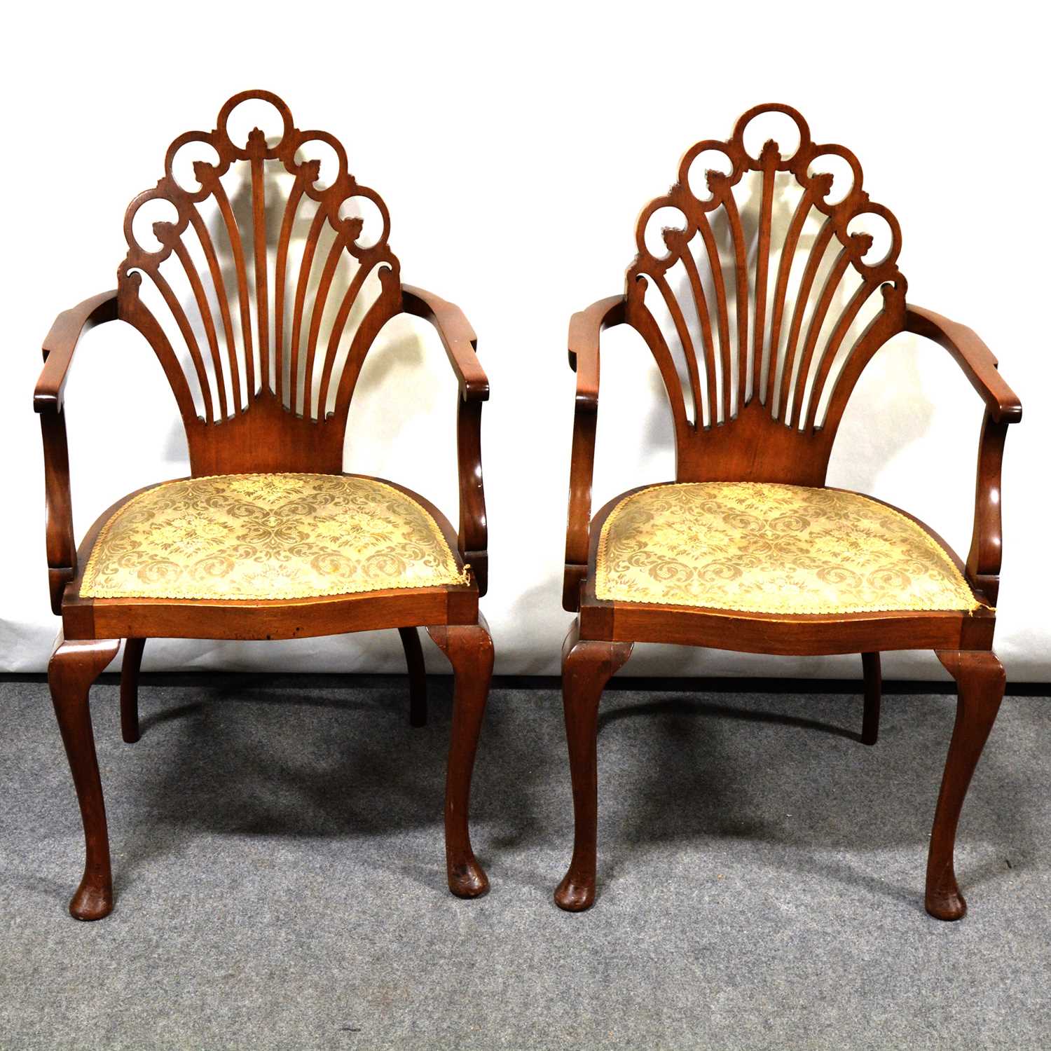 Pair of Edwardian mahogany elbow chairs,
