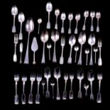 George I silver tablespoon, M*?, London 1717, and other Georgian and later flatware.