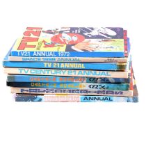 A collection of Annuals and magazines, including Captain Scarlet and Blue Peter