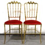 Pair of brass salon chairs,