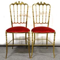Pair of brass salon chairs,