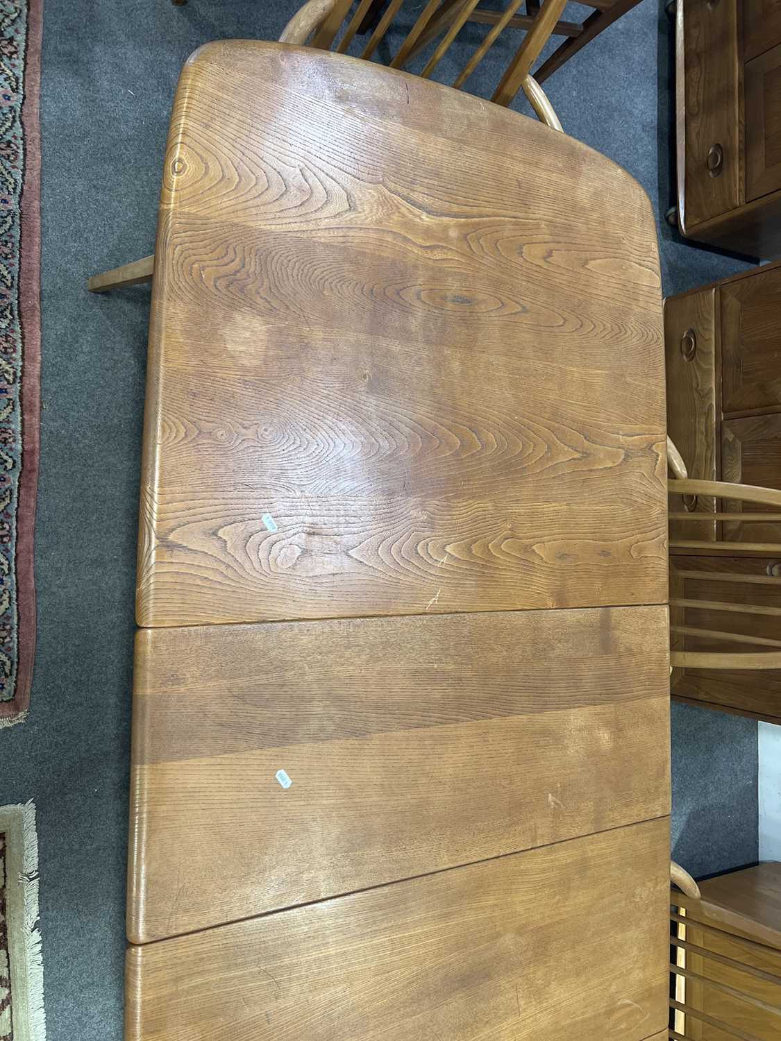 Ercol, large extending 'Grand Plank' dining table with six Windsor Quaker chairs - Image 6 of 7