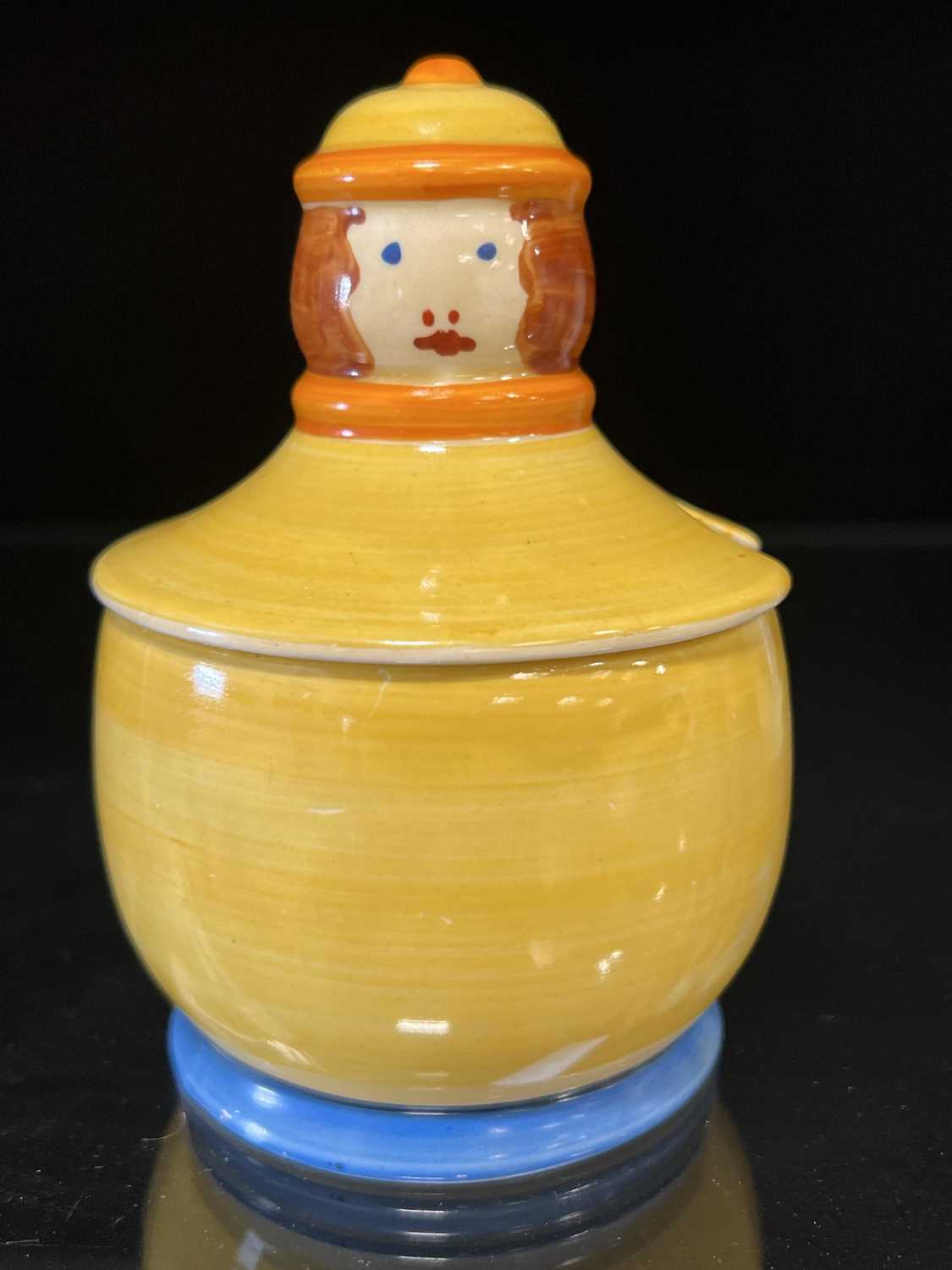 Clarice Cliff, a novelty ‘Dutch Boy’ preserve pot and cover, - Image 2 of 8