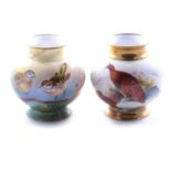 Caverswall china - Red Grouse and Goldcrest ltd ed vases.