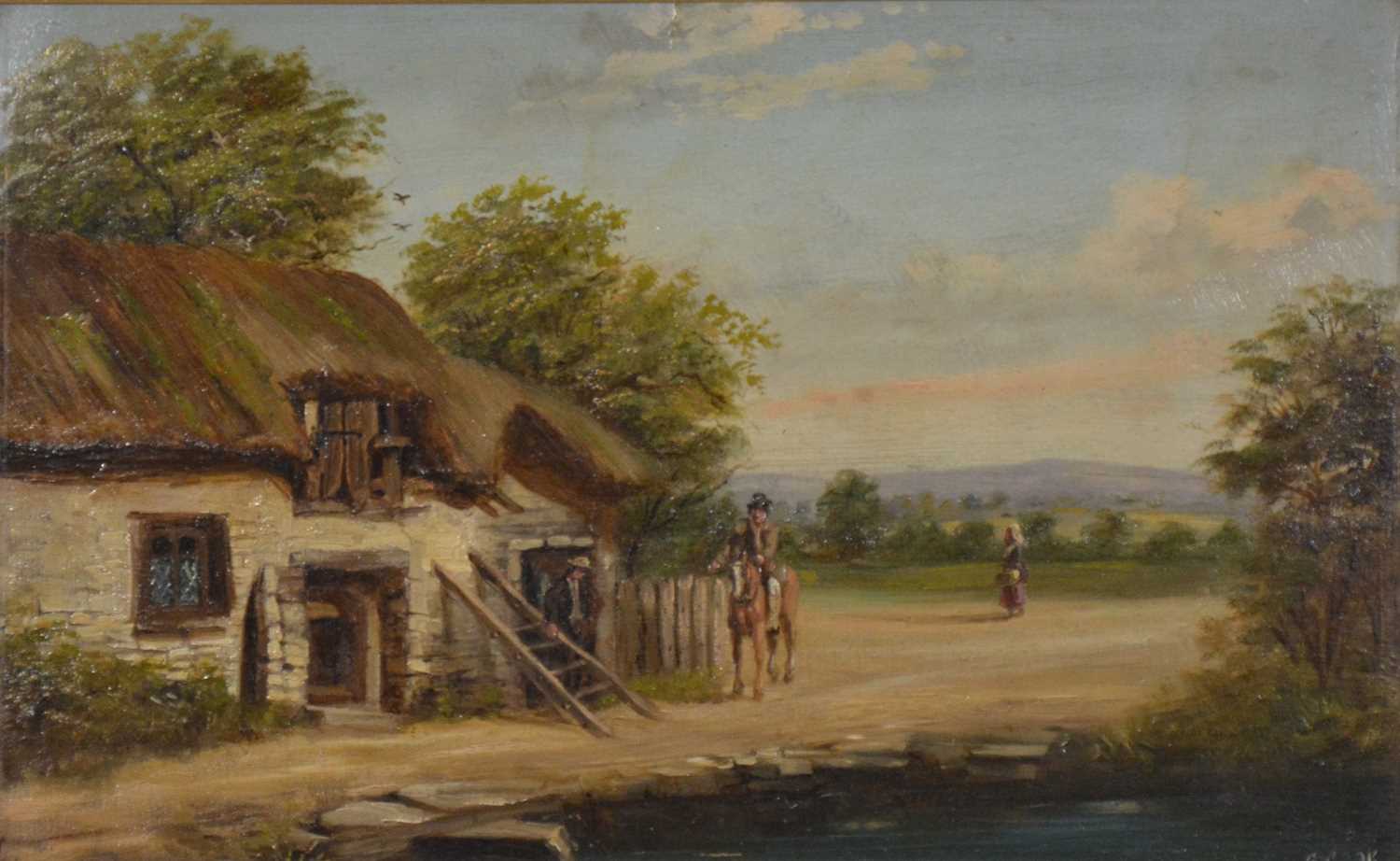 G Cook, Landscapes with cottages, a pair, and another oil painting,
