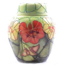 Sally Tuffin for Moorcroft Pottery, a large 'Nasturium' pattern ginger jar and cover