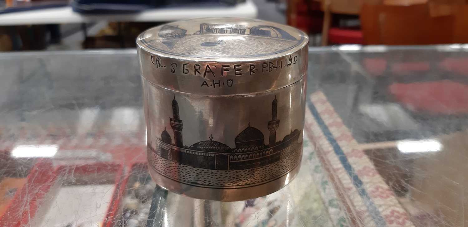 Egyptian / Iraqi niello and white metal coffee pot, and similar jar. - Image 8 of 13