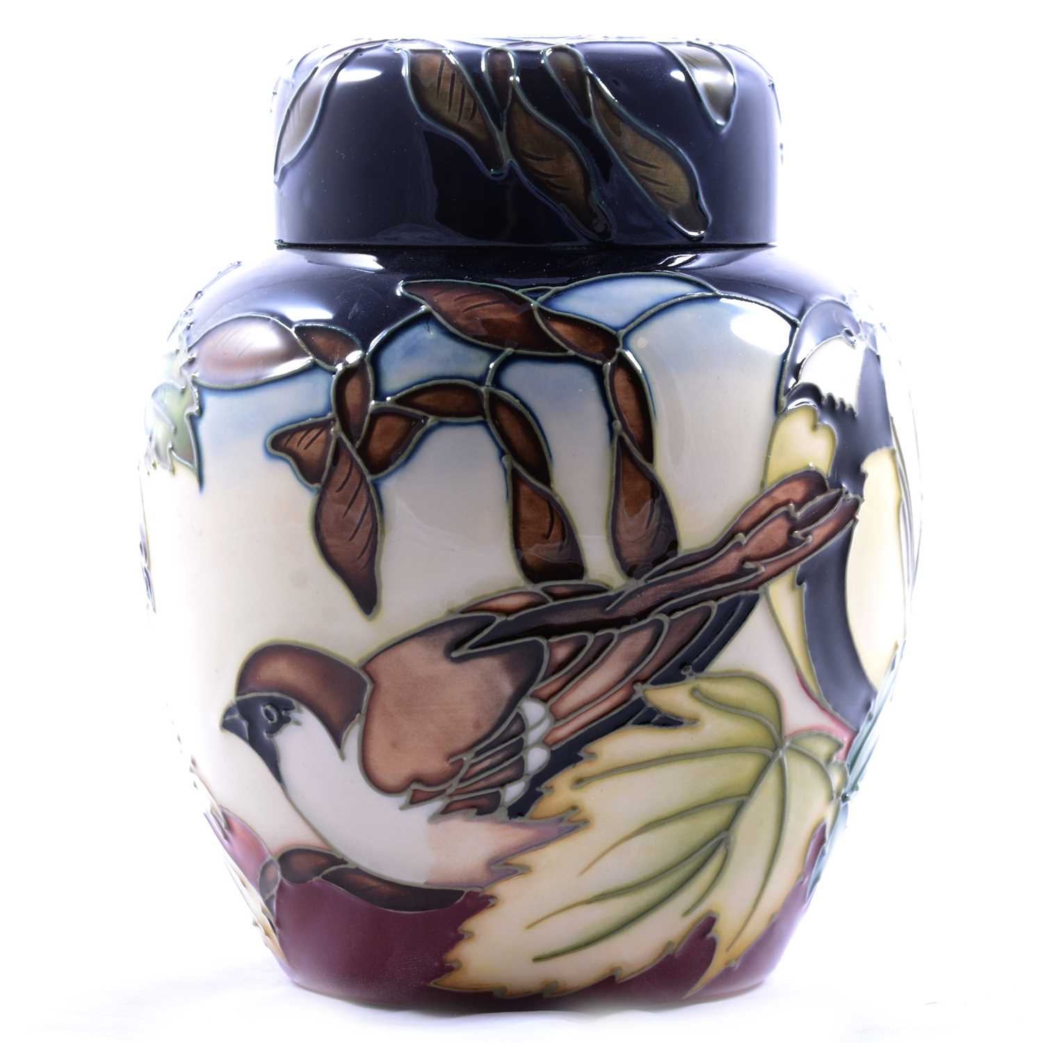 Philip Gibson for Moorcroft Pottery, a large 'Ingleswood' pattern ginger jar and cover
