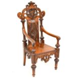 Victorian Scottish carved oak presentation chair,