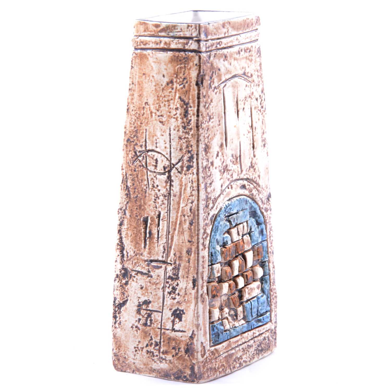 Penny Black for Troika Pottery, a textured Coffin vase