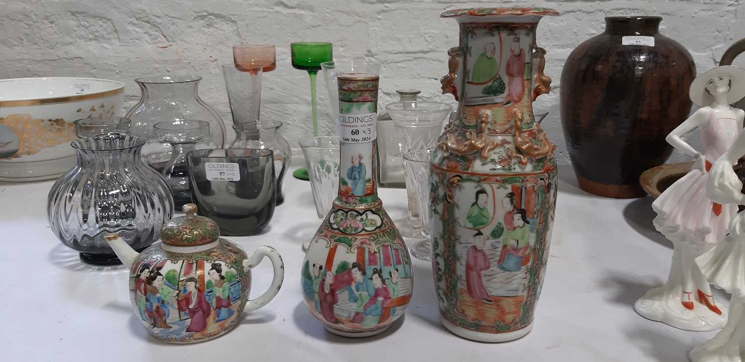 Cantonese bottle vase, another vase, and a small teapot - Image 2 of 11