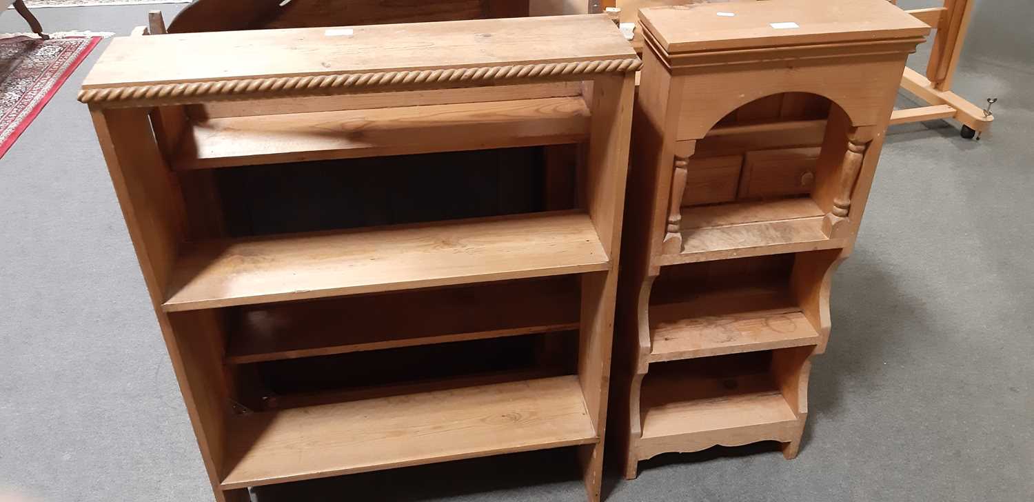 Four sets of pine pine open shelves. - Image 3 of 10