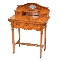 Edwardian inlaid satinwood ladies writing table, and a chair,