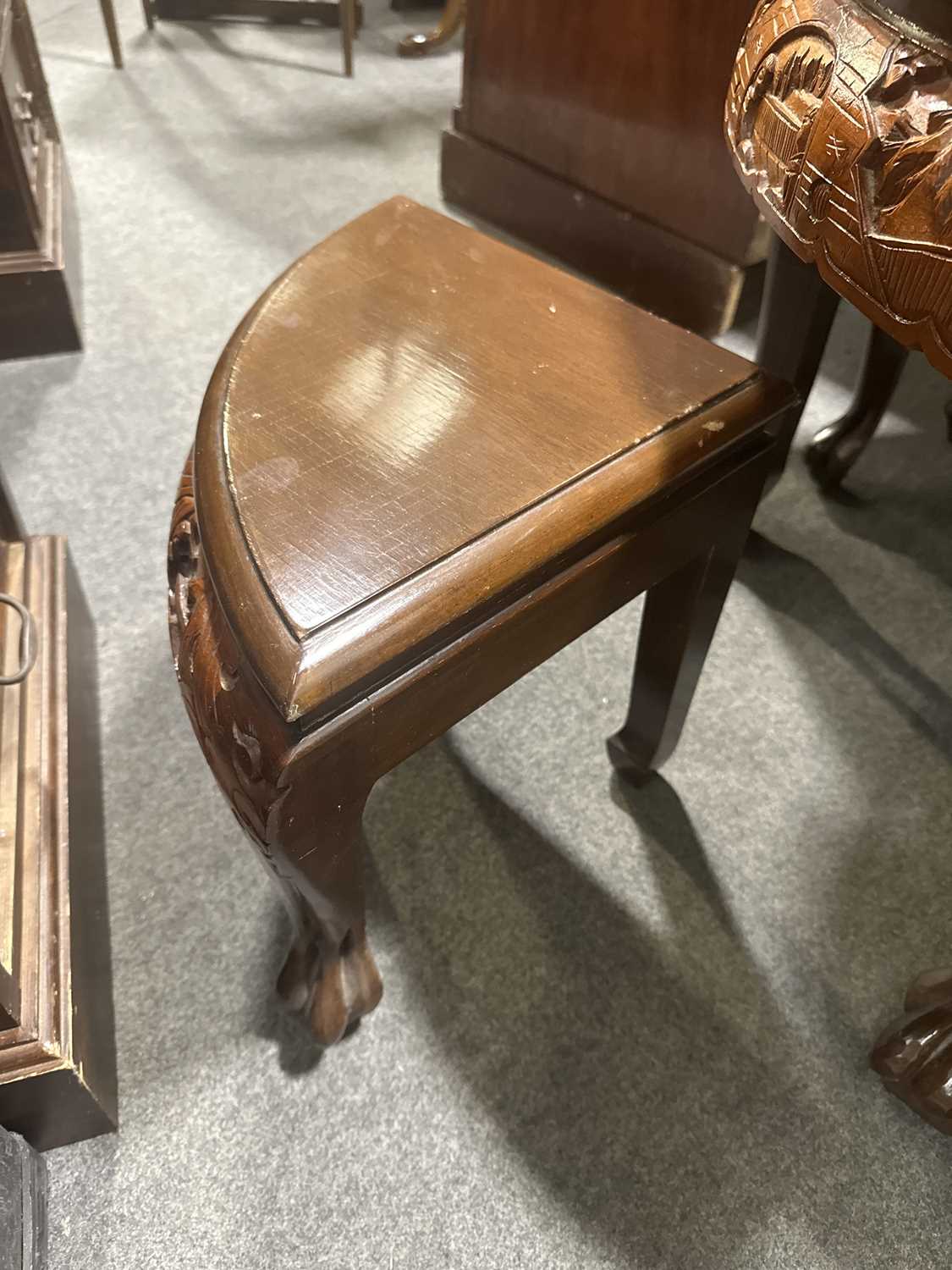 Chinese carved wood table and four nesting stools. - Image 5 of 6