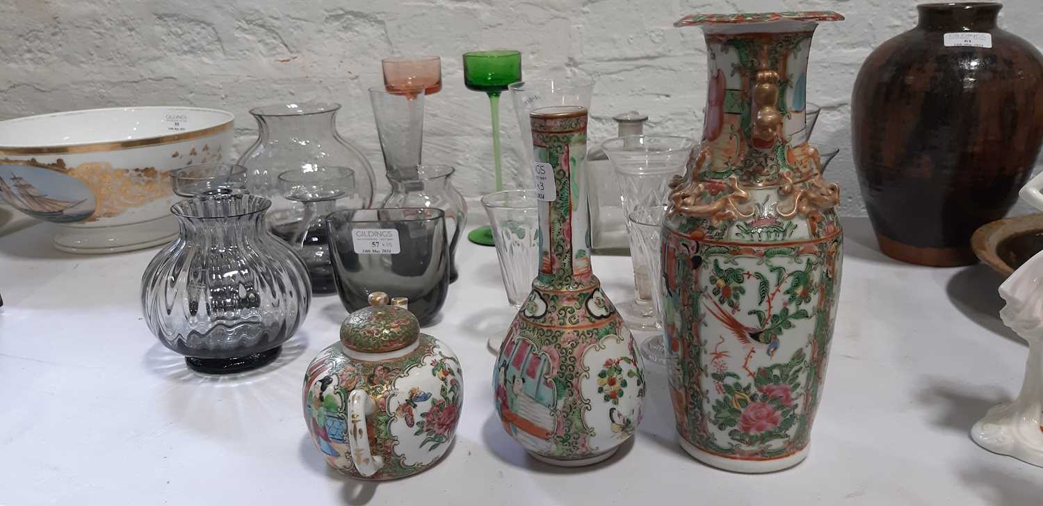 Cantonese bottle vase, another vase, and a small teapot - Image 5 of 11