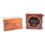 Mahogany framed large format camera and various accessories.