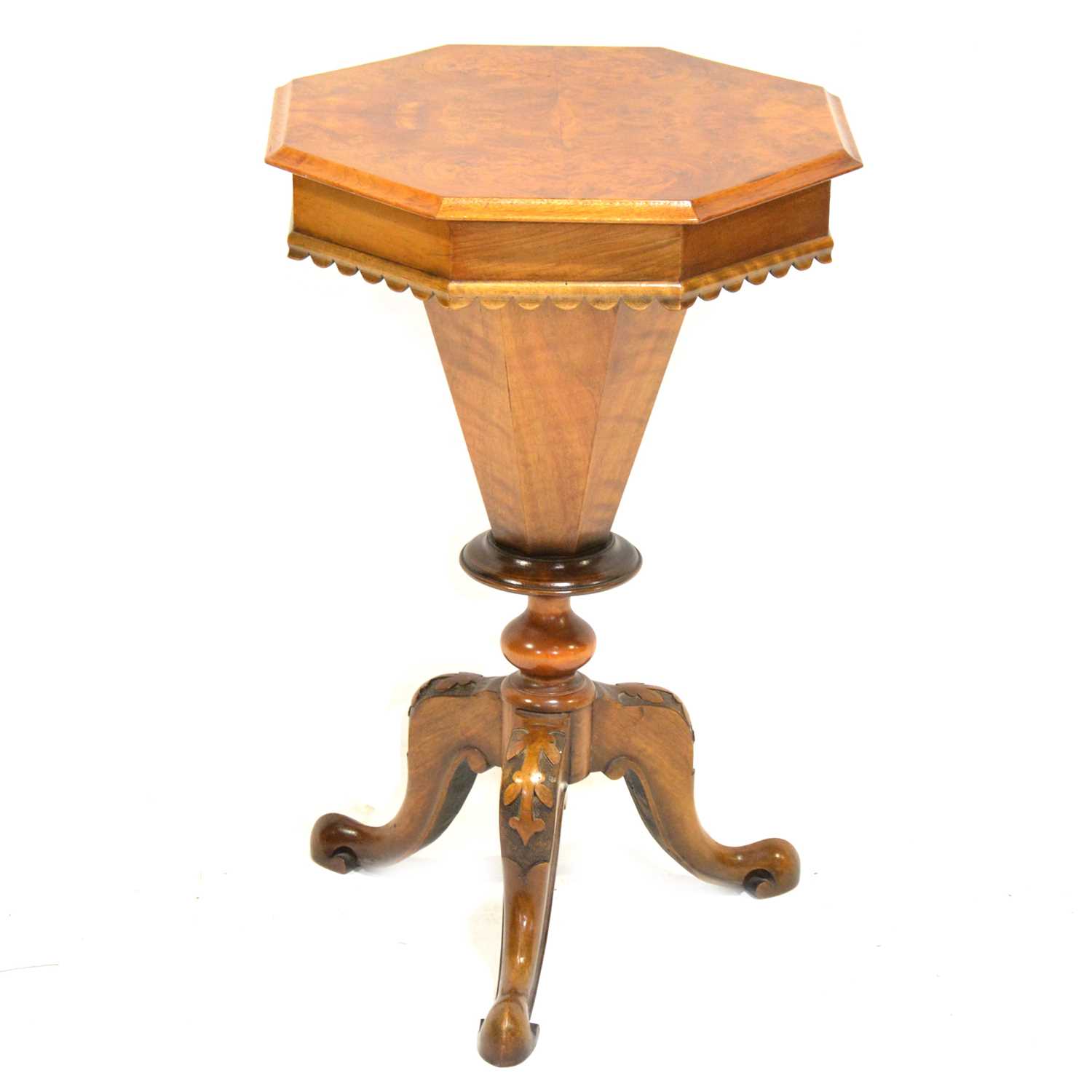 Victorian walnut trumpet work table and a small display table, - Image 2 of 8