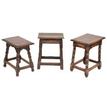 Three oak joint stools,