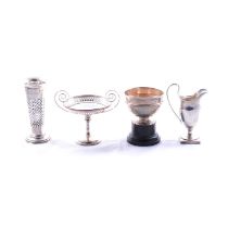 Silver cream jug, George Nathan & Ridley Hayes, Chester 1910, and other silver items.
