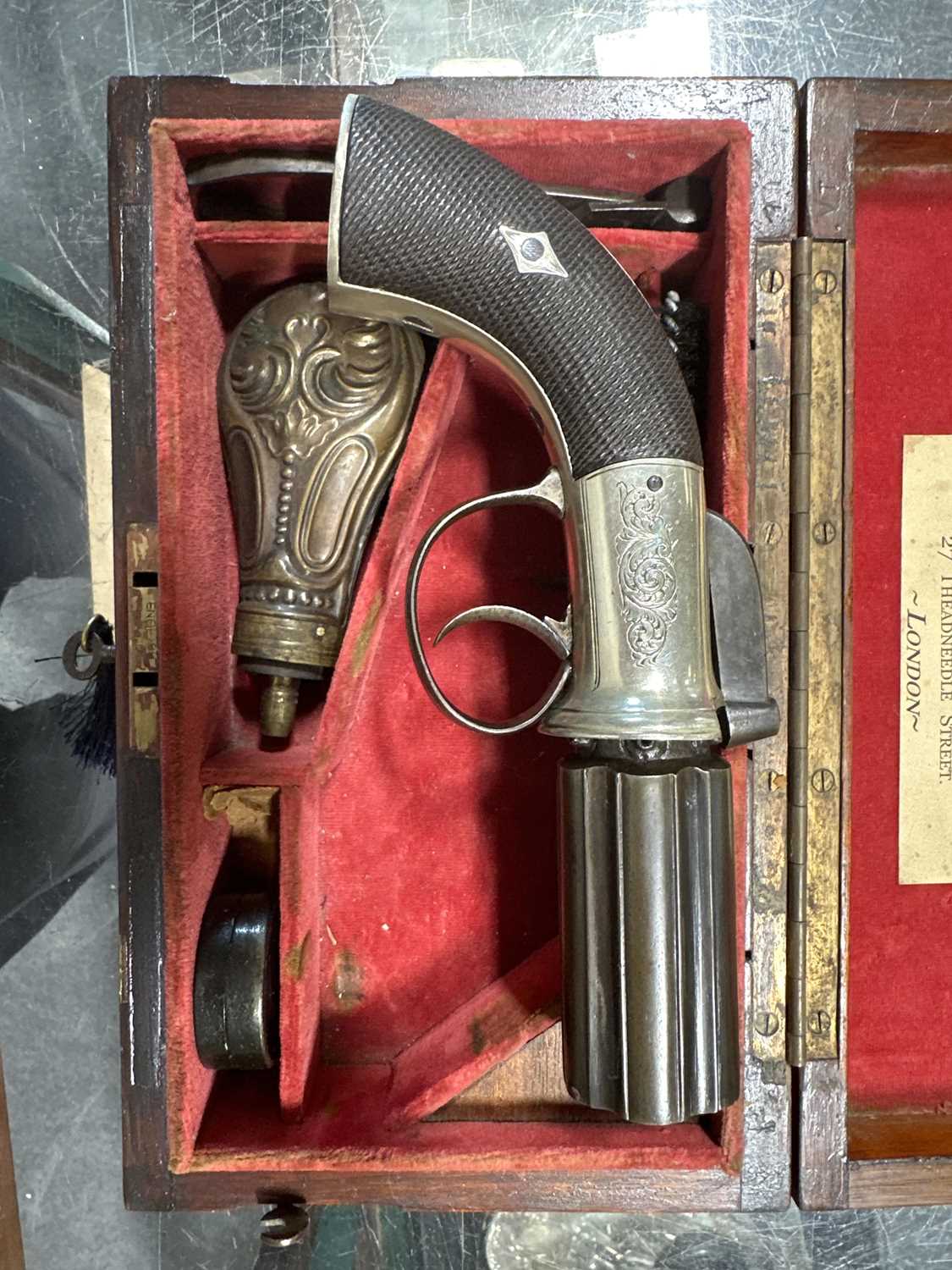Pepperbox revolver and accessories, cased, - Image 2 of 3