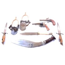 Belgian pocket revolver, pocket pistol, Bowie knives, etc,