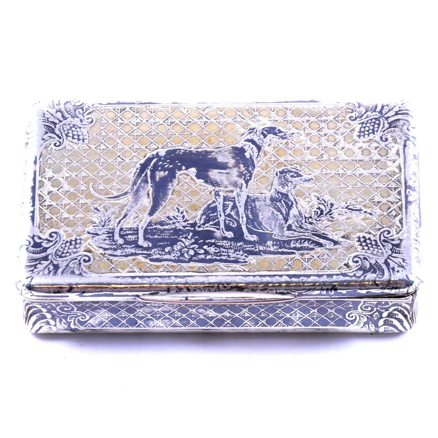 French 19th century white metal and niello snuff box.