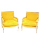 Pair of French limed wood bergere chairs, contemporary,