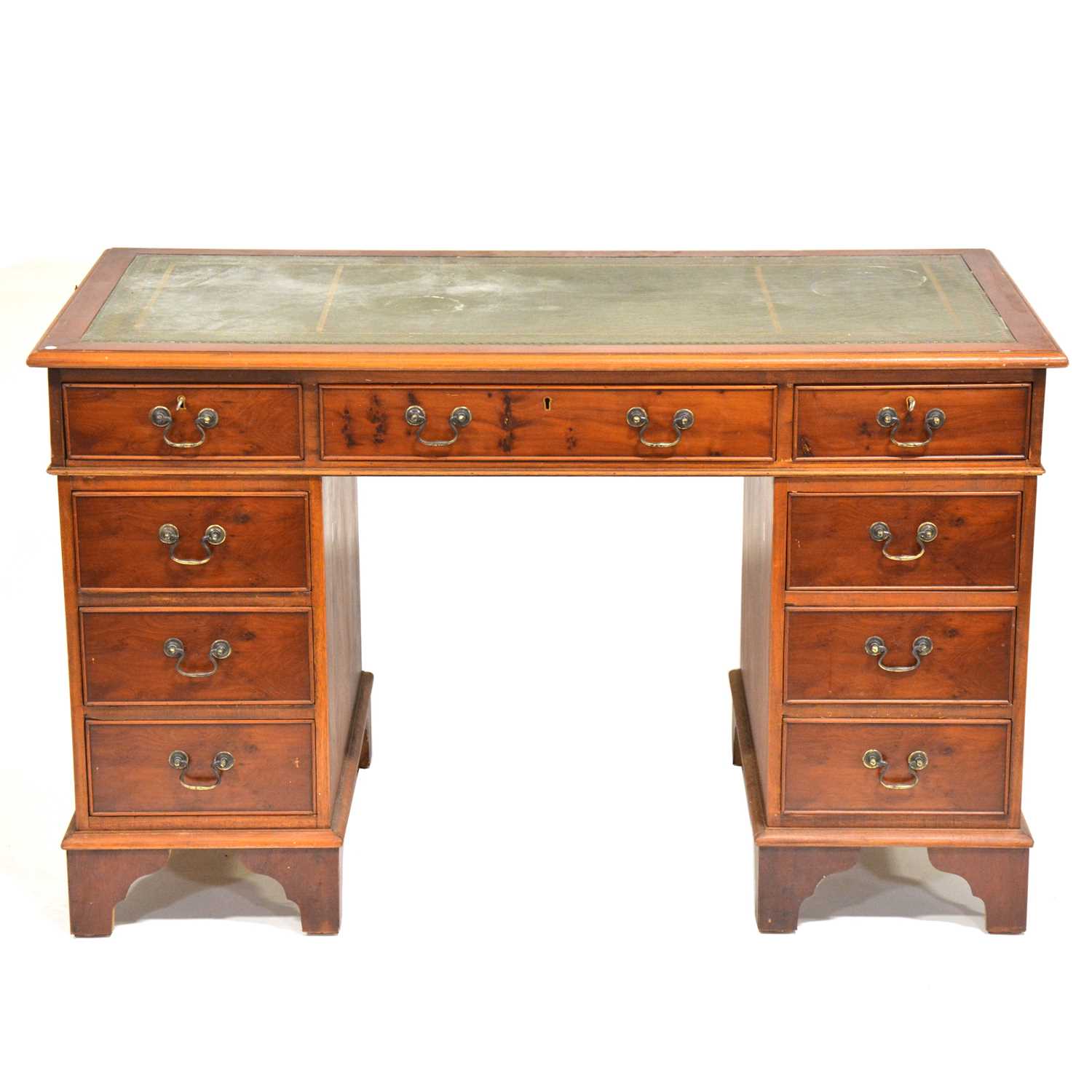 Reproduction yew wood twin pedestal desk,