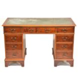 Reproduction yew wood twin pedestal desk,