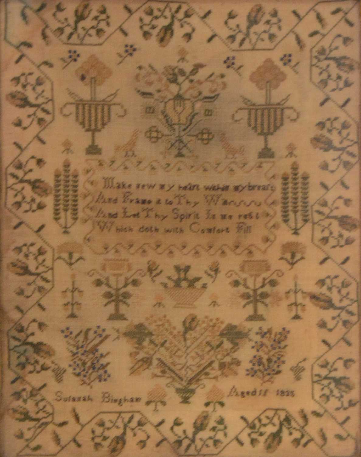 William IV needlework sampler, Susannah Bingham, aged 11 years, 1835.