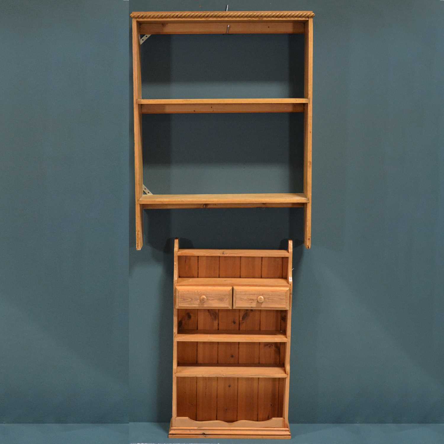 Four sets of pine pine open shelves. - Image 2 of 10