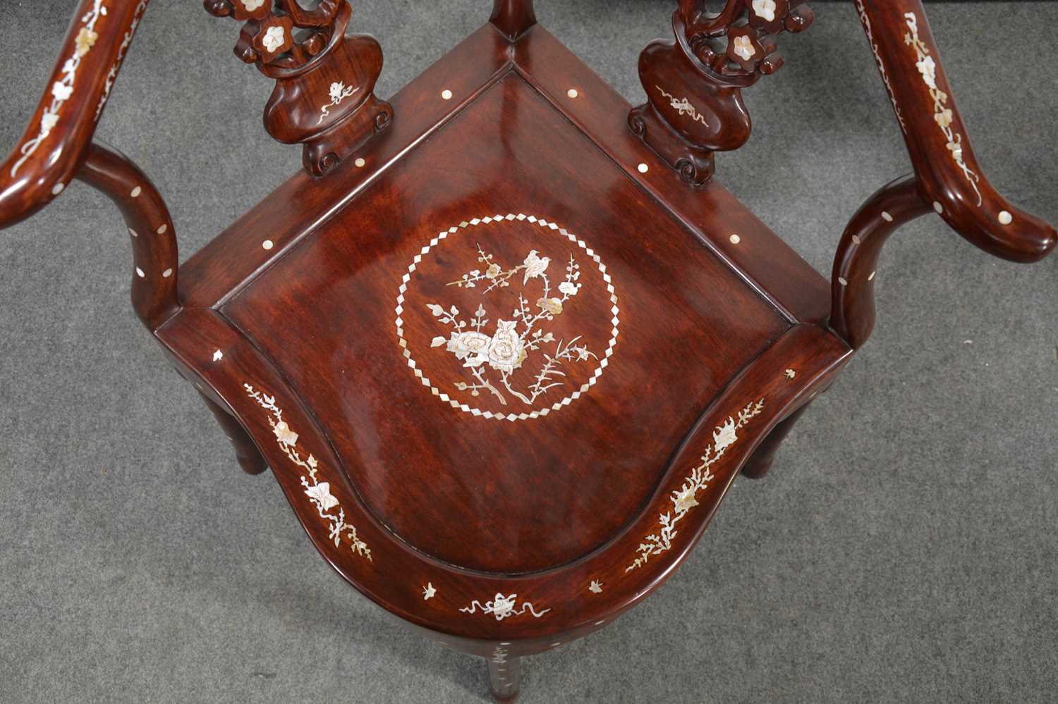 Modern Chinese corner chair, inlaid with mother of pearl, - Image 2 of 2