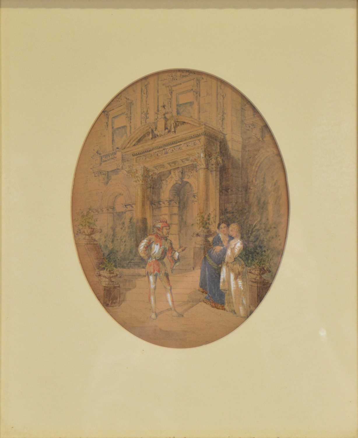 19th Century School, Figures on a terrace, a pair, - Image 2 of 2