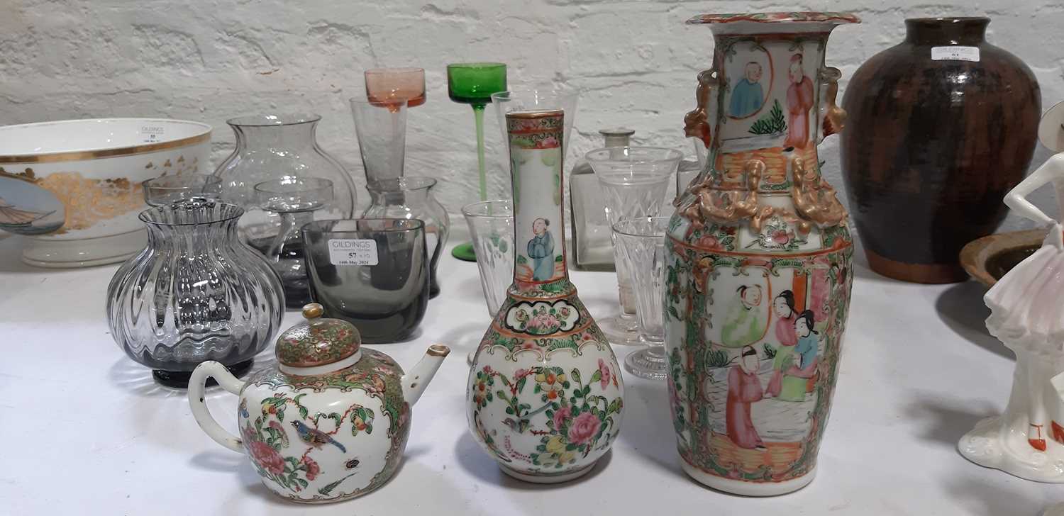 Cantonese bottle vase, another vase, and a small teapot - Image 4 of 11