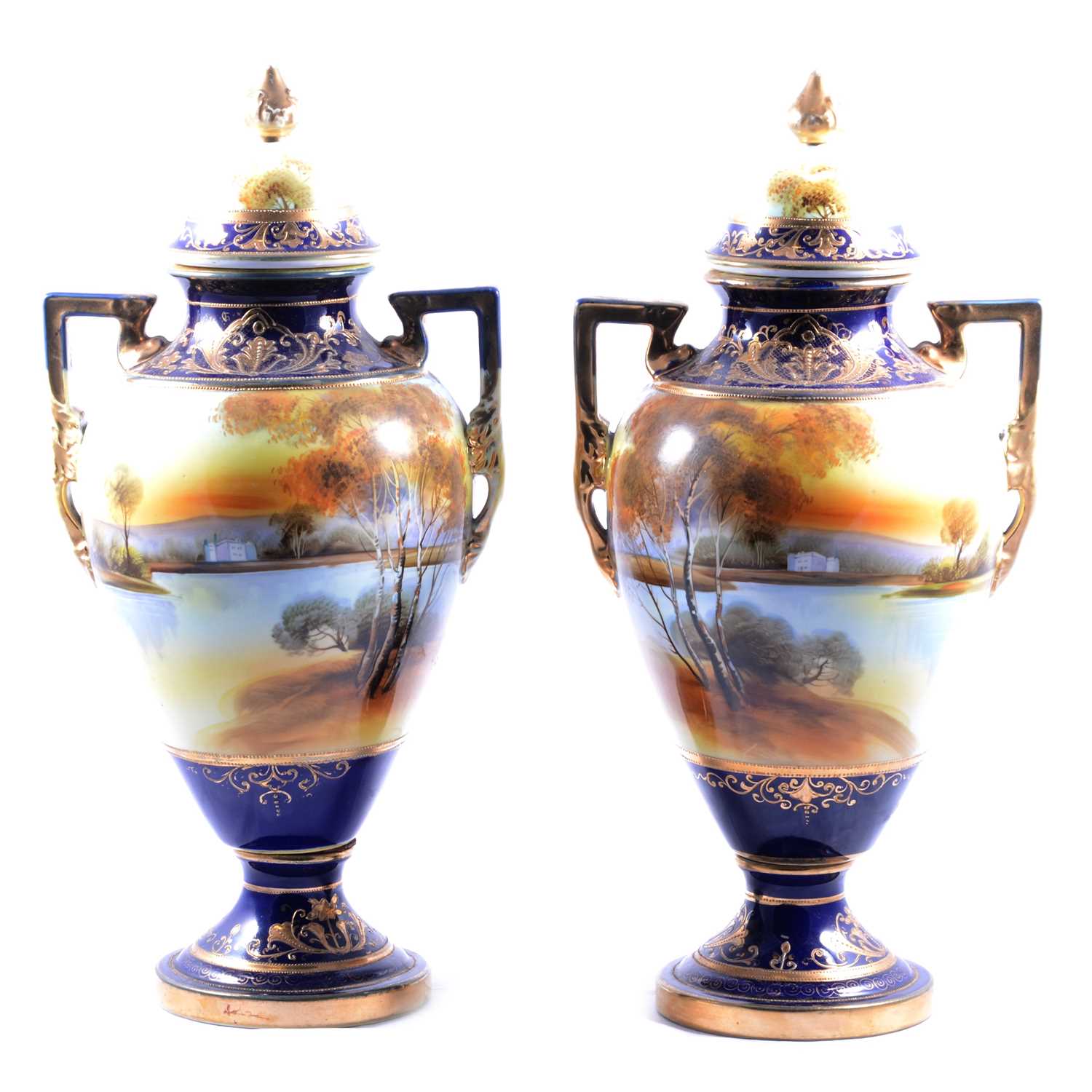 Pair of Noritake twin-handled lidded vases.